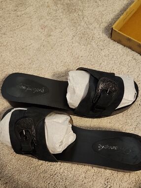 Free People Black Buckle Slide Sandals